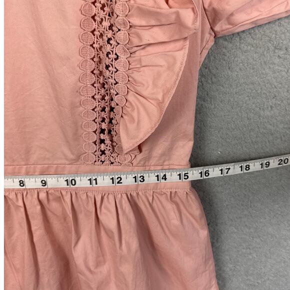 English Factory Women's Lace Inserted Mini Dress with Puff Sleeves Blush Size L - Picture 6 of 9